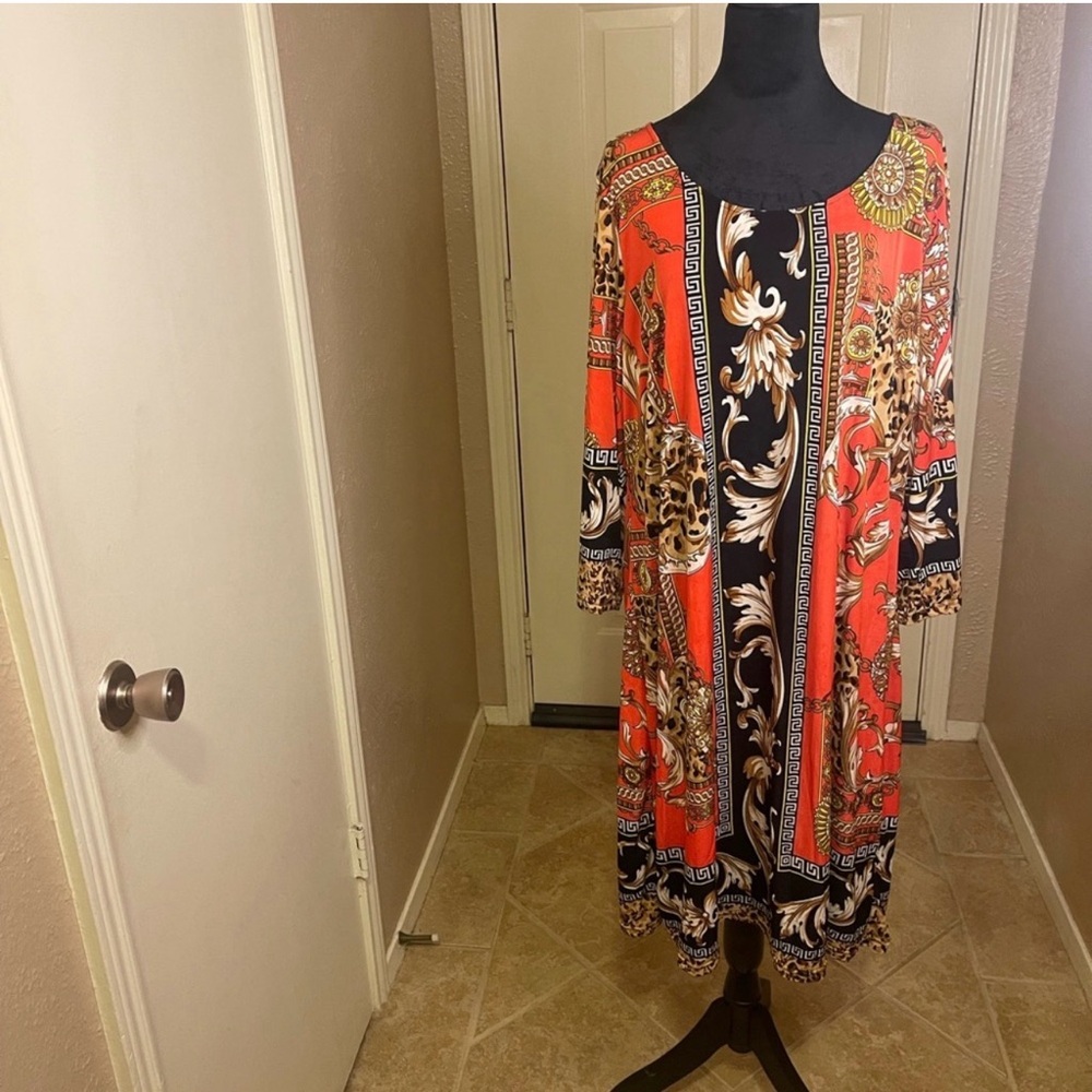 Mlle Gabrielle Red and Black Midi Dress